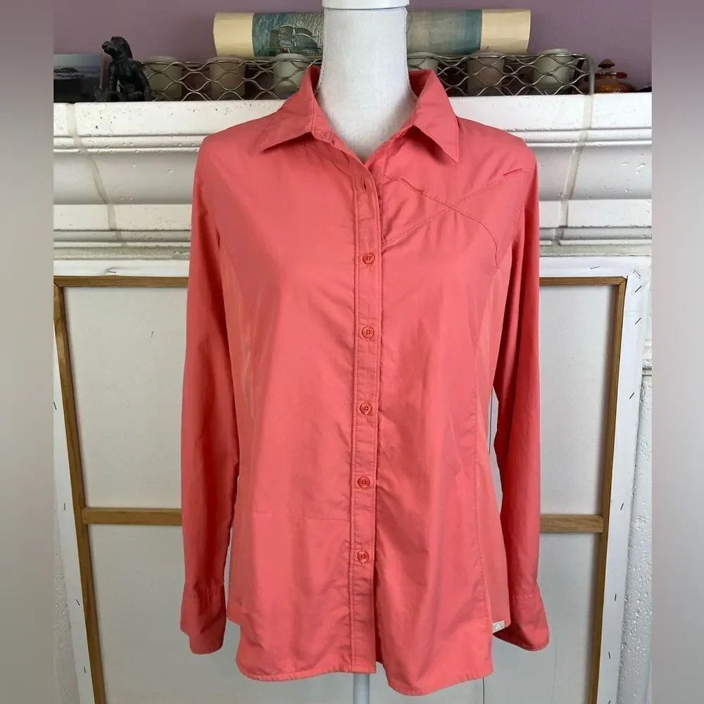 Ascend Coral Button-Up Outdoor Sport Shirt w/ netting lining and zip side pocket